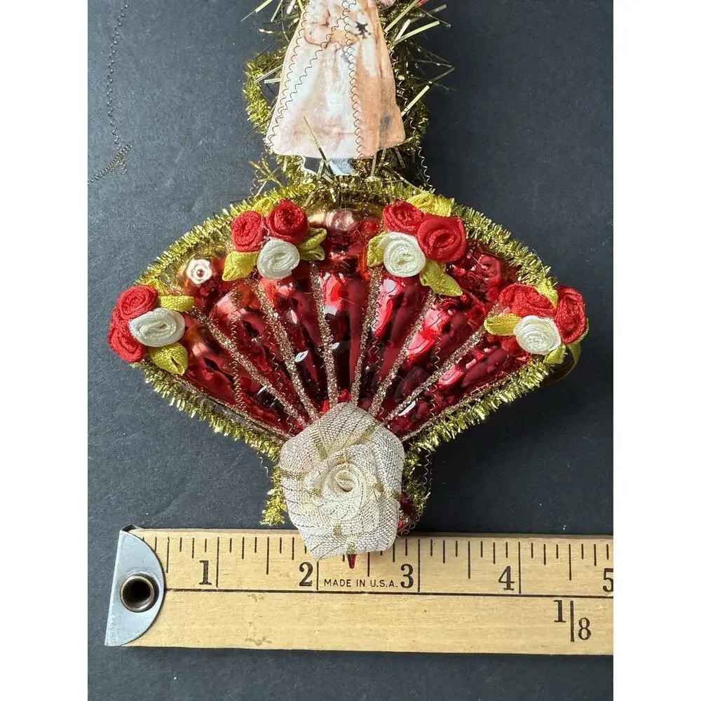 Vintage Christmas Tree Ornament Blown Mercury Glass Die Cut Wire Victorian Child